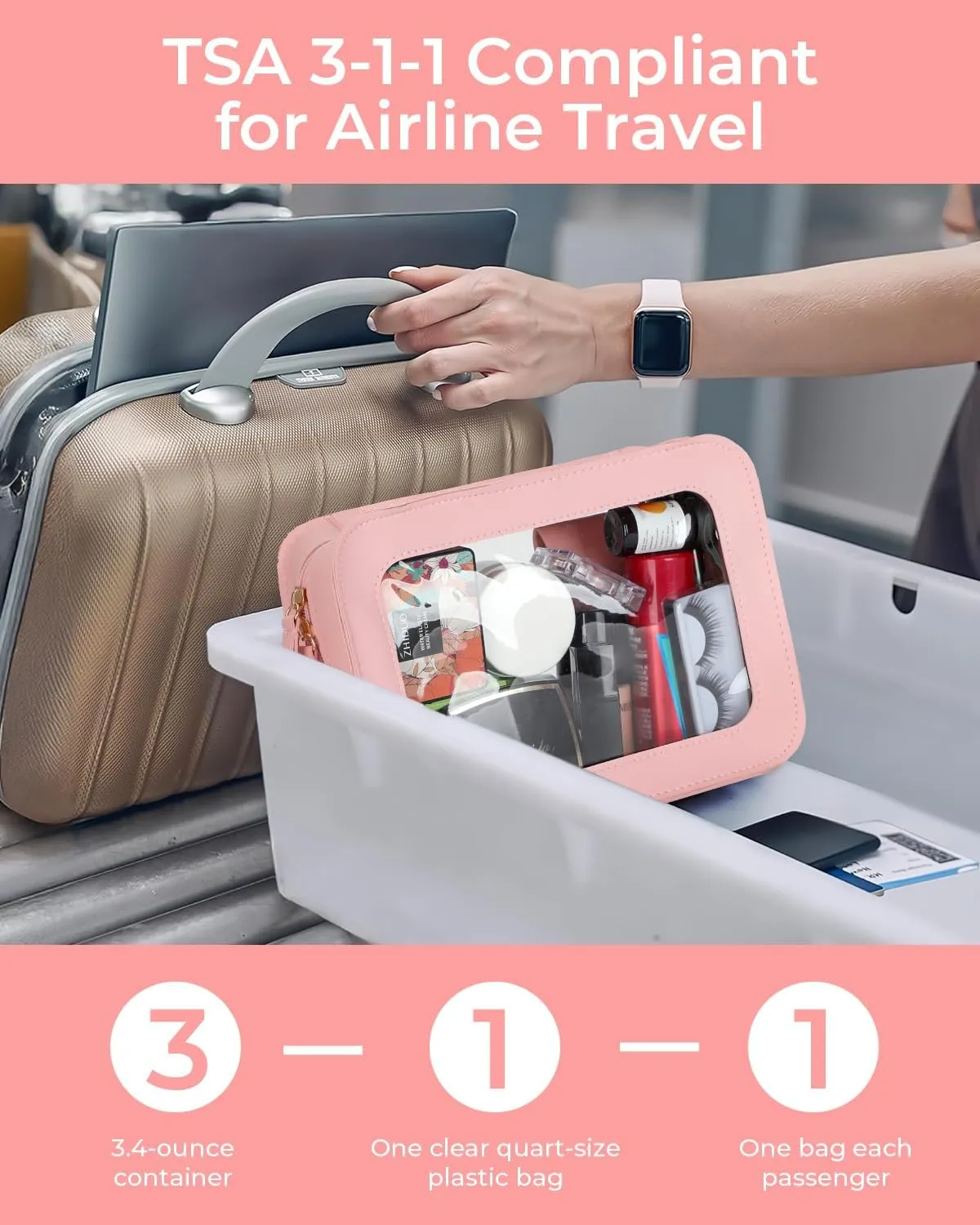 Clear Makeup Bags, TSA Approved Travel Toiletry Pouch with Zipper, Organizer Cosmetic Case for Travel Purse Car Transparent,Square Pouches for Women Men