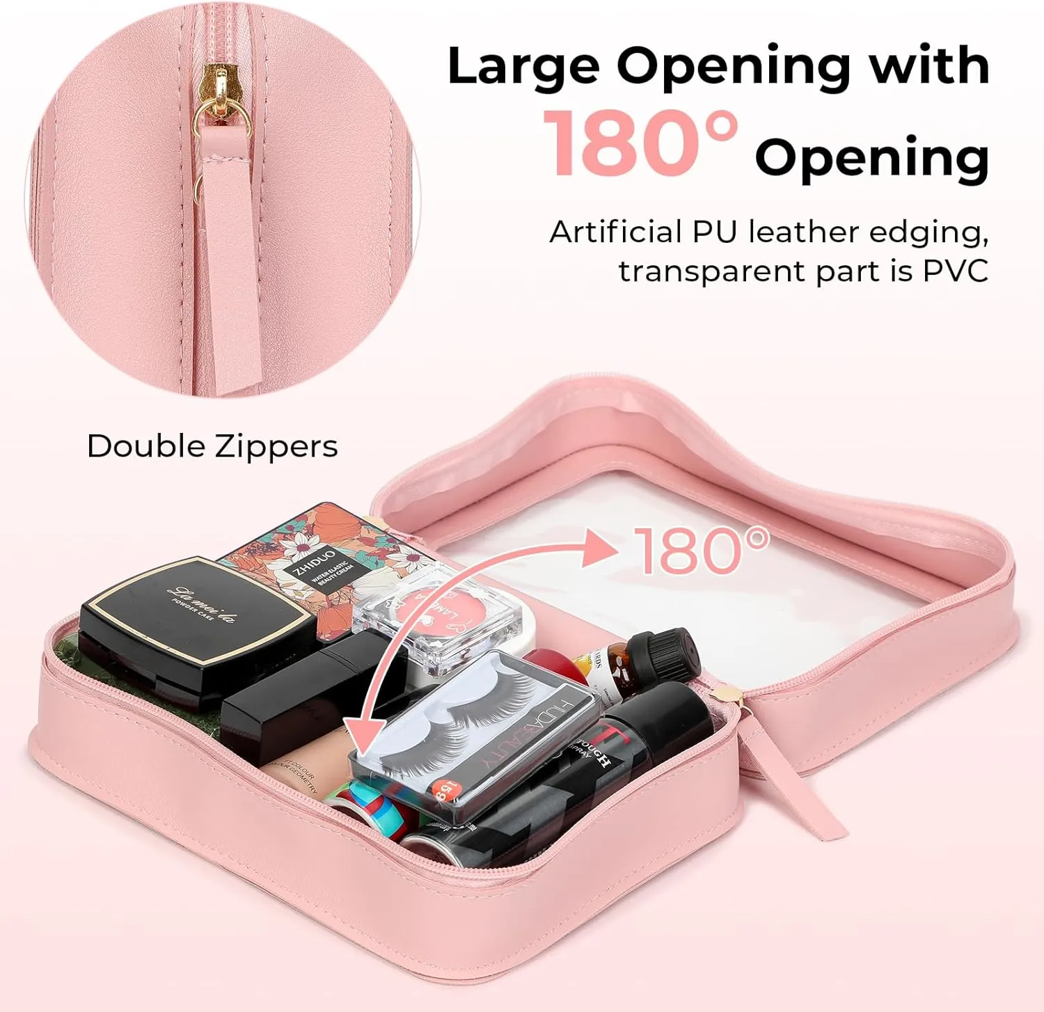 Clear Makeup Bags, TSA Approved Travel Toiletry Pouch with Zipper, Organizer Cosmetic Case for Travel Purse Car Transparent,Square Pouches for Women Men