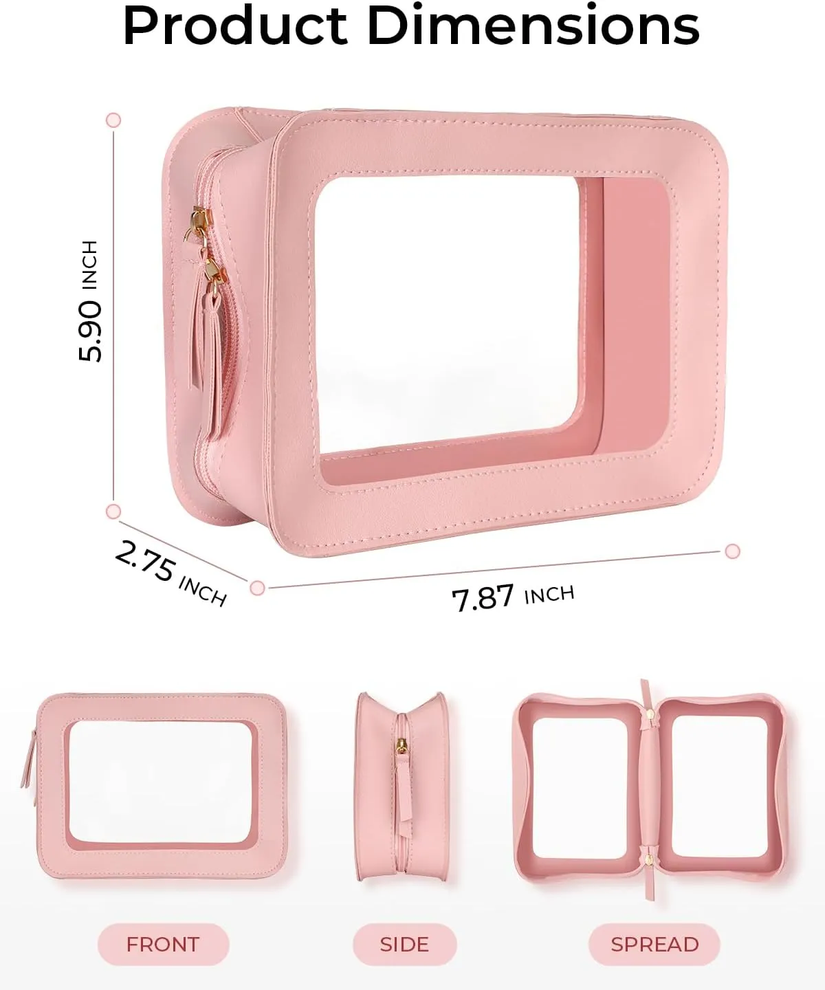 Clear Makeup Bags, TSA Approved Travel Toiletry Pouch with Zipper, Organizer Cosmetic Case for Travel Purse Car Transparent,Square Pouches for Women Men
