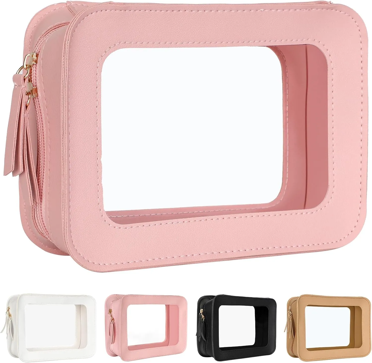 Clear Makeup Bags, TSA Approved Travel Toiletry Pouch with Zipper, Organizer Cosmetic Case for Travel Purse Car Transparent,Square Pouches for Women Men