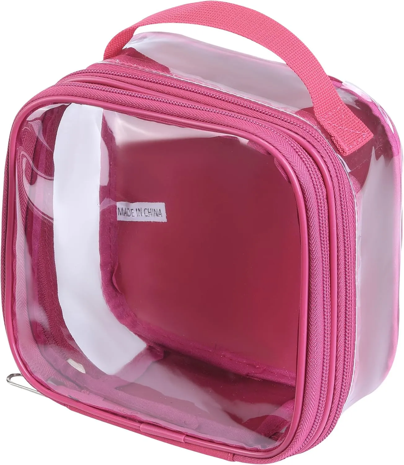 Clear TSA approved toiletry bag makeup carry on see through pouch organizer reusable proof(pink rose)