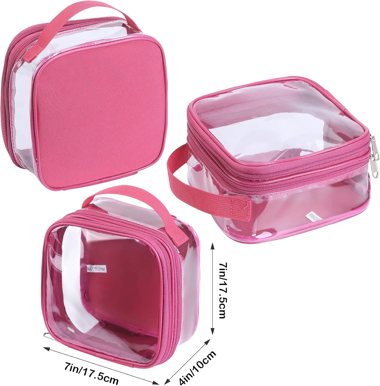 Clear TSA approved toiletry bag makeup carry on see through pouch organizer reusable proof(pink rose)