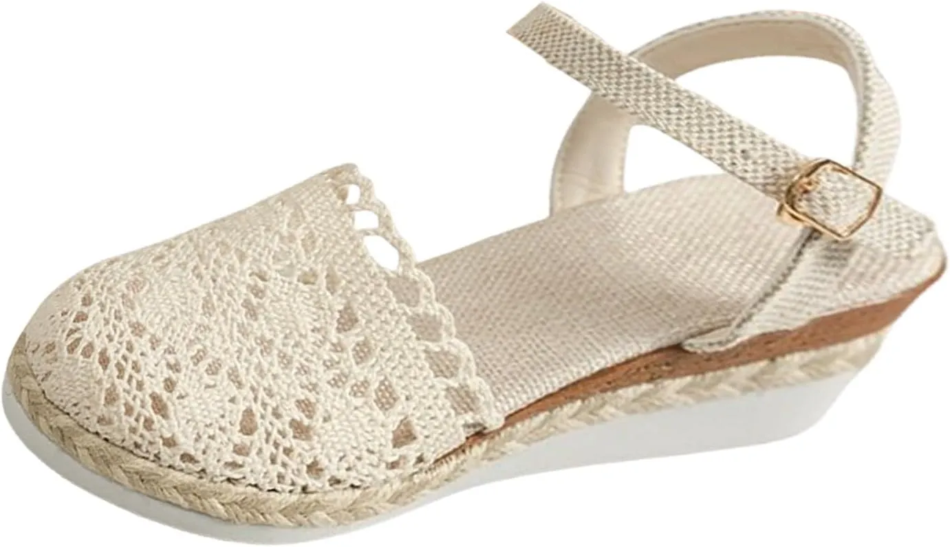 Closed Toe Espadrilles Wedges for Women Comfortable Ankle Strap Slip On Orthopedic Sandals with Arch Support Wide Width Beach Sandals