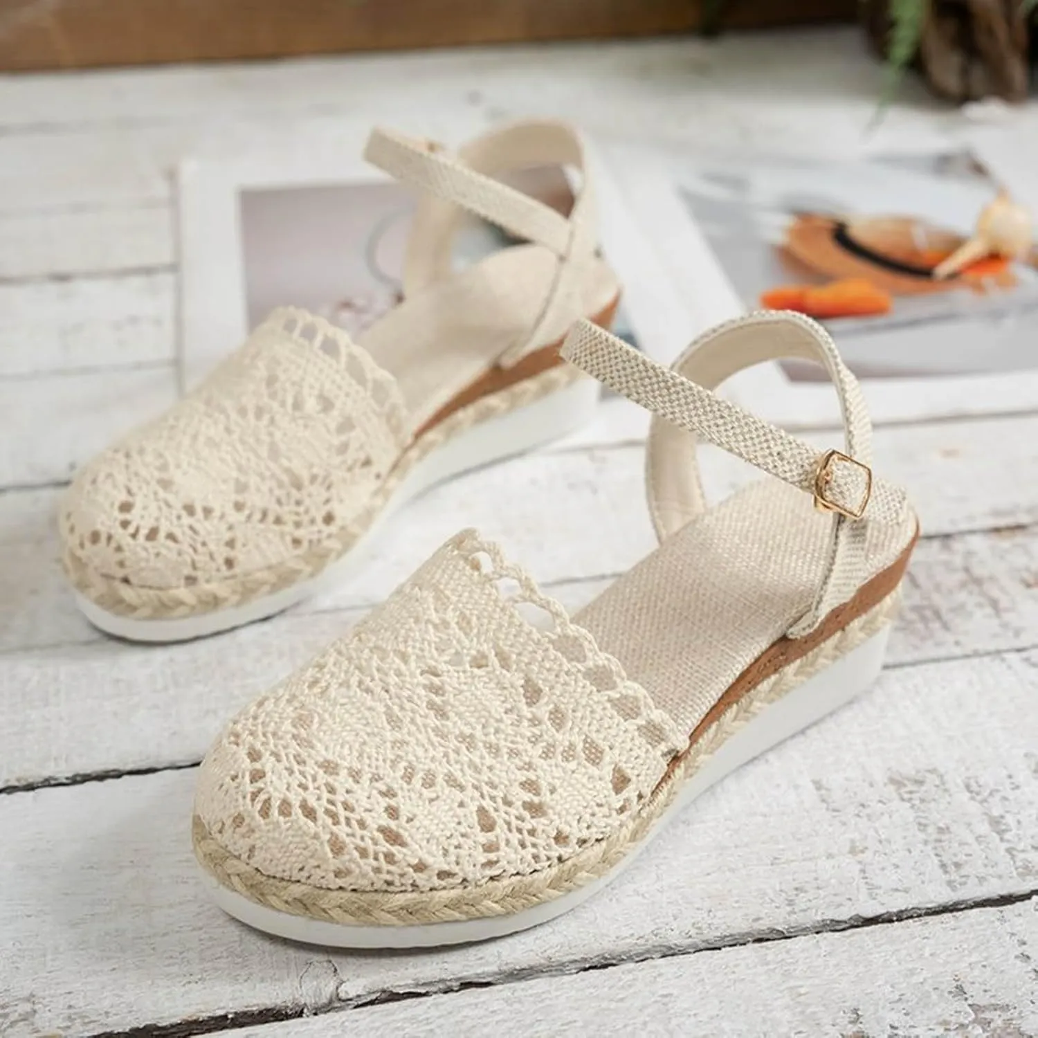 Closed Toe Espadrilles Wedges for Women Comfortable Ankle Strap Slip On Orthopedic Sandals with Arch Support Wide Width Beach Sandals