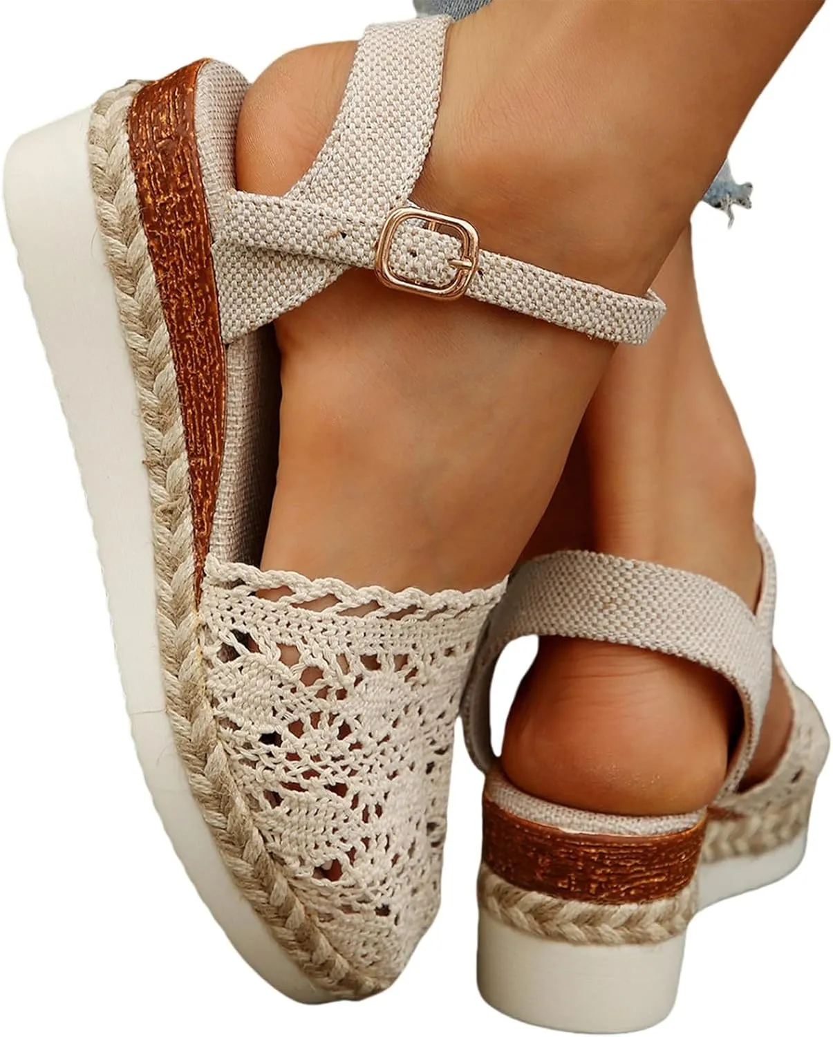 Closed Toe Espadrilles Wedges for Women Comfortable Ankle Strap Slip On Orthopedic Sandals with Arch Support Wide Width Beach Sandals