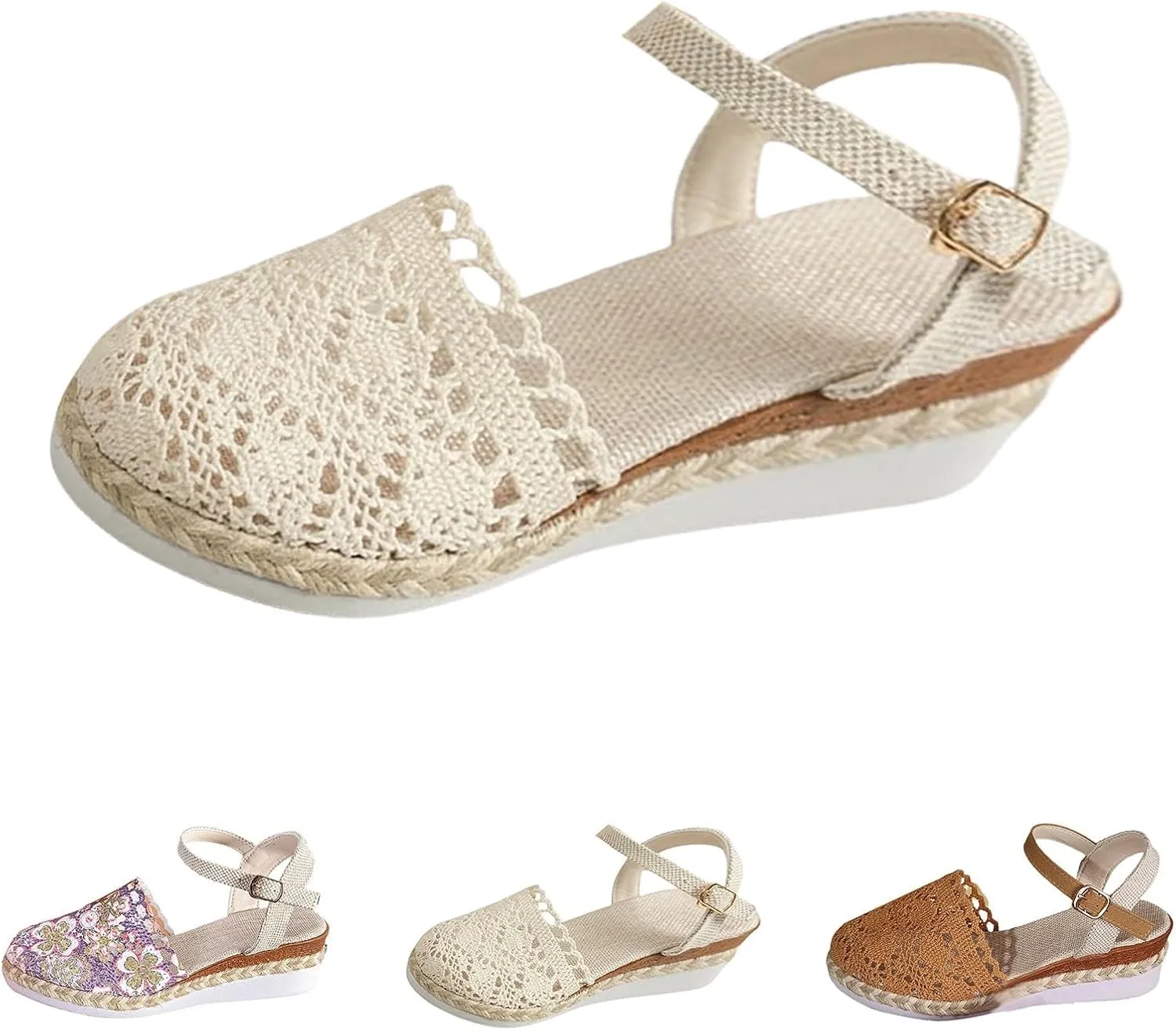 Closed Toe Espadrilles Wedges for Women Comfortable Ankle Strap Slip On Orthopedic Sandals with Arch Support Wide Width Beach Sandals
