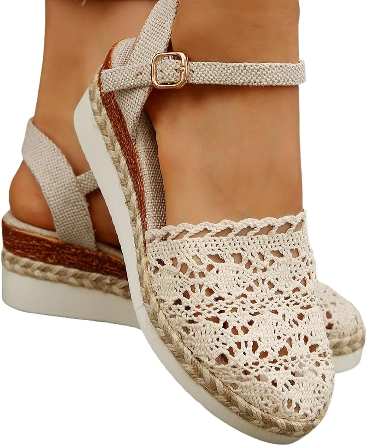 Closed Toe Espadrilles Wedges for Women Comfortable Ankle Strap Slip On Orthopedic Sandals with Arch Support Wide Width Beach Sandals