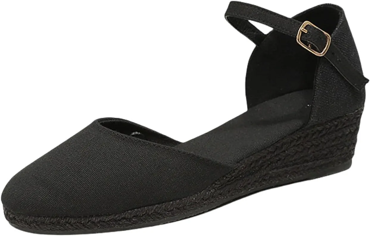 Closed Toe Espadrilles Wedges for Women Hoop and Loop Strap Dressy Summer Sandals 2025 Trendy Platform Slip On Wedges Comfortable Lightweight Walking Shoes Casual Breathable
