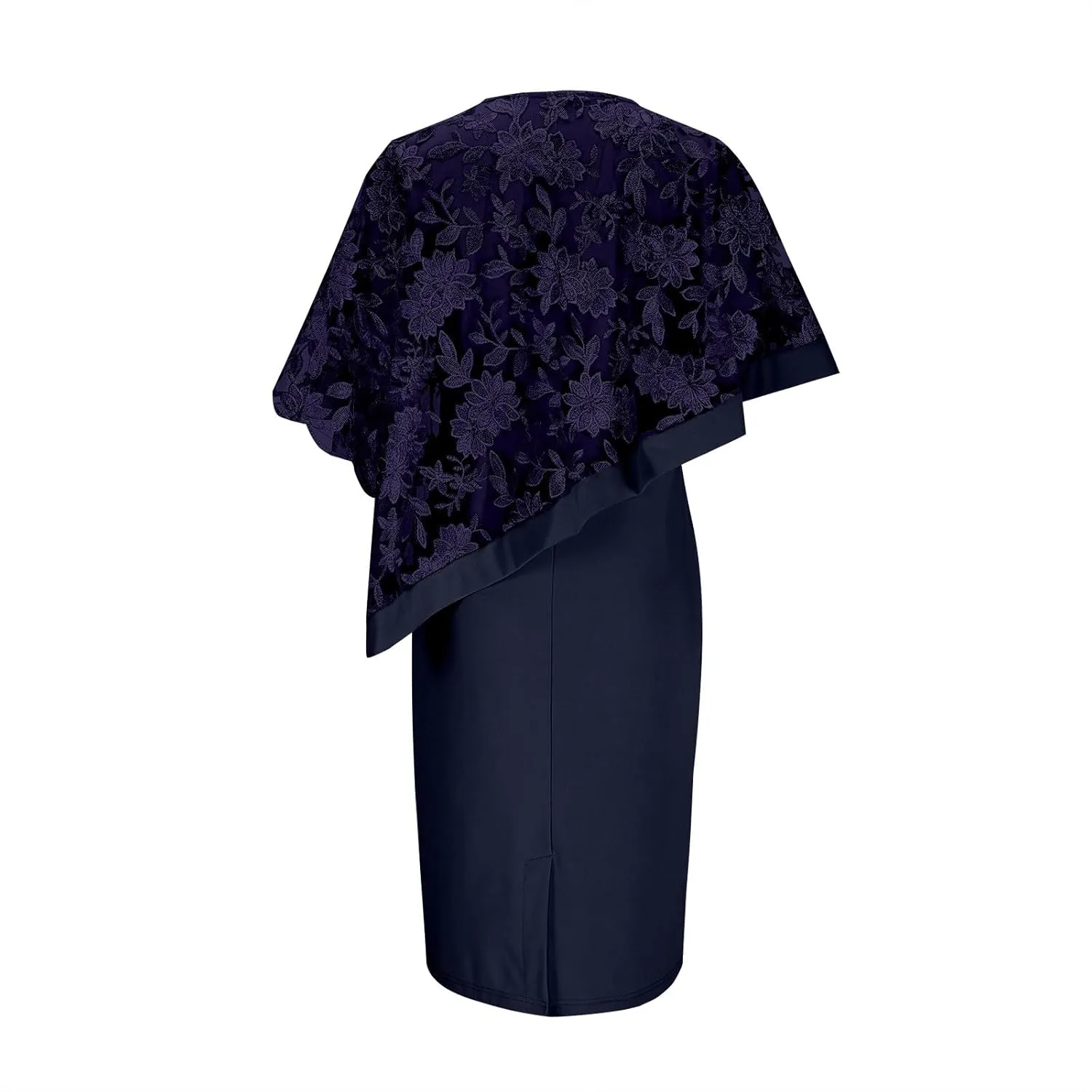 Cocktail Dresses for Women Plus Size Lace Embroidered Ruffles Shawl Short Sleeves Party Mini Dress Beach Sundress