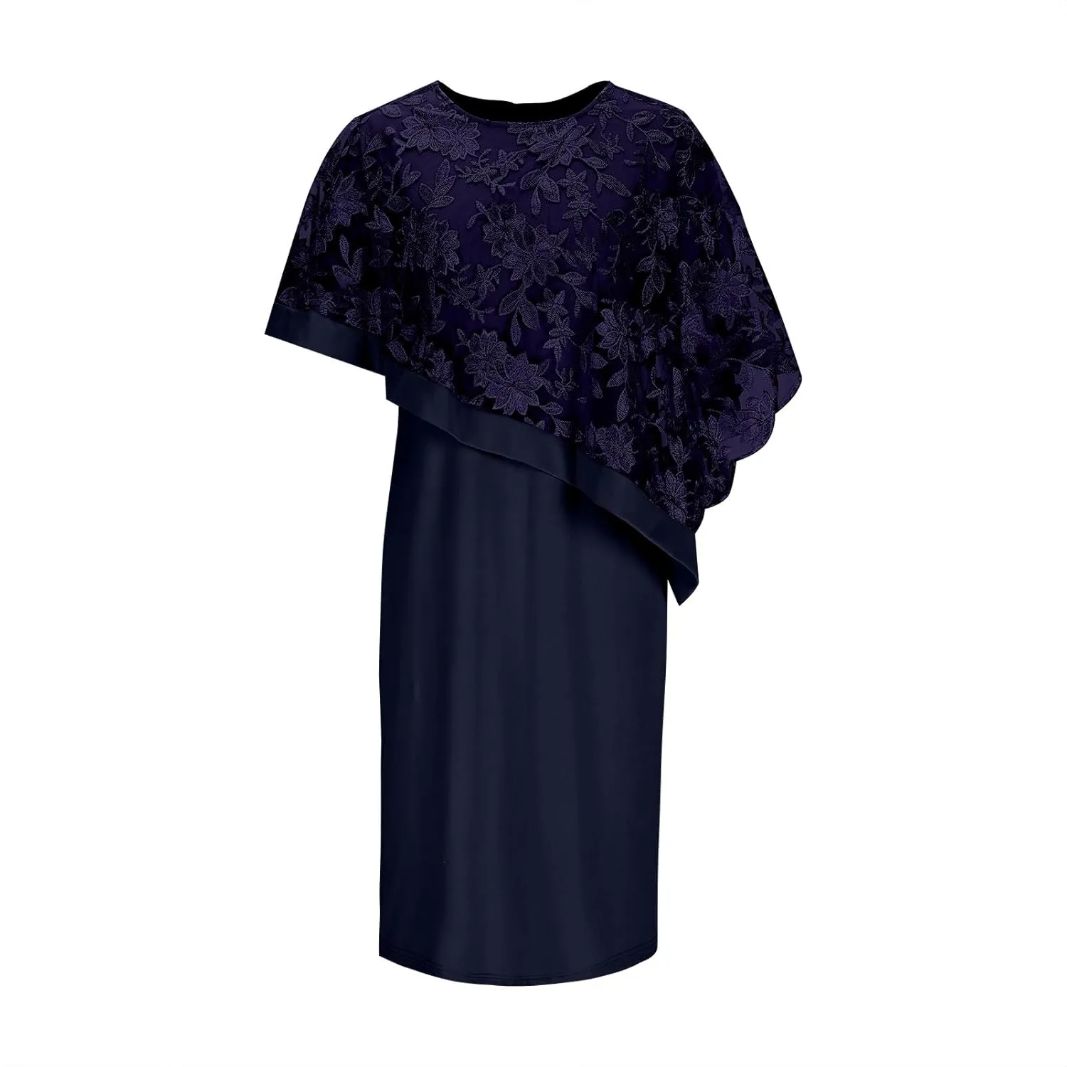 Cocktail Dresses for Women Plus Size Lace Embroidered Ruffles Shawl Short Sleeves Party Mini Dress Beach Sundress