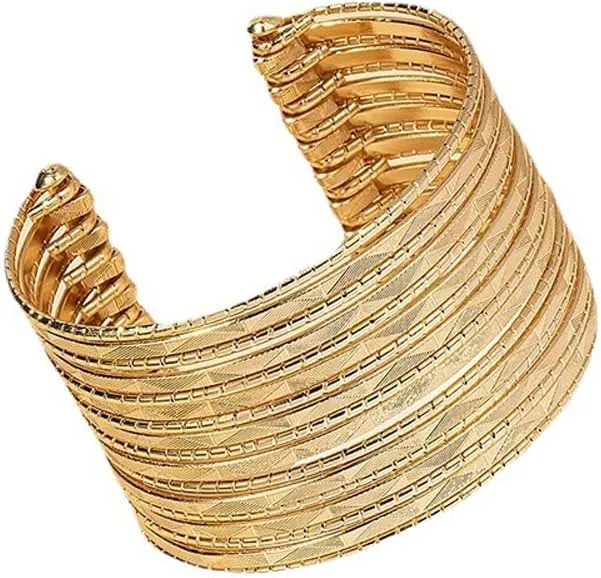 COLORFUL BLING Hollow Out Geometric Cuff Wrap Bangle Bracelet for Women Adjustable Gold Cuff Bracelets Polished Open Wide Wire Bracelets Statement Jewelry
