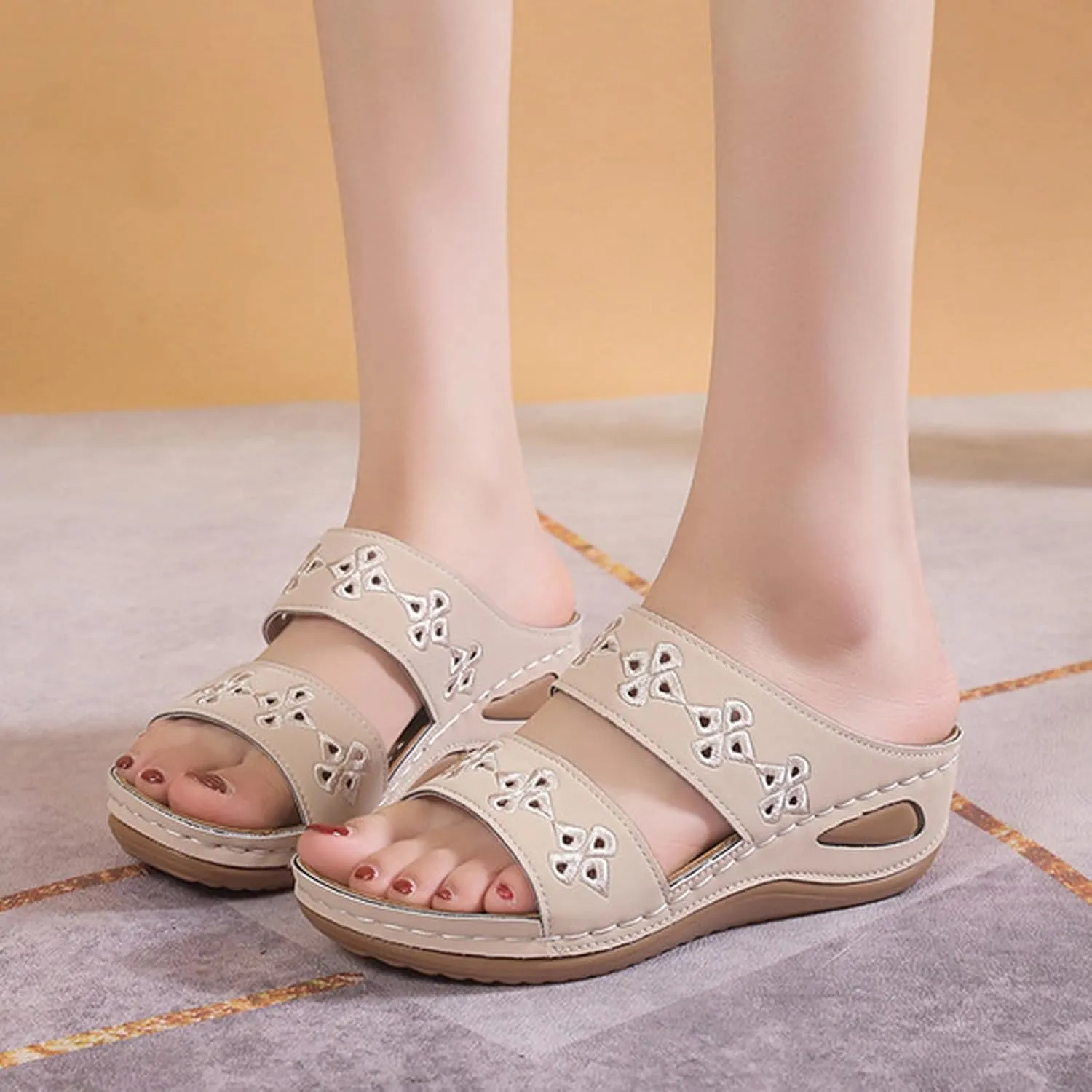 Comfortable Sandals for Women Arch Support Orthopedic Shoes Fashion Summer Hollow Out Printed Sandal