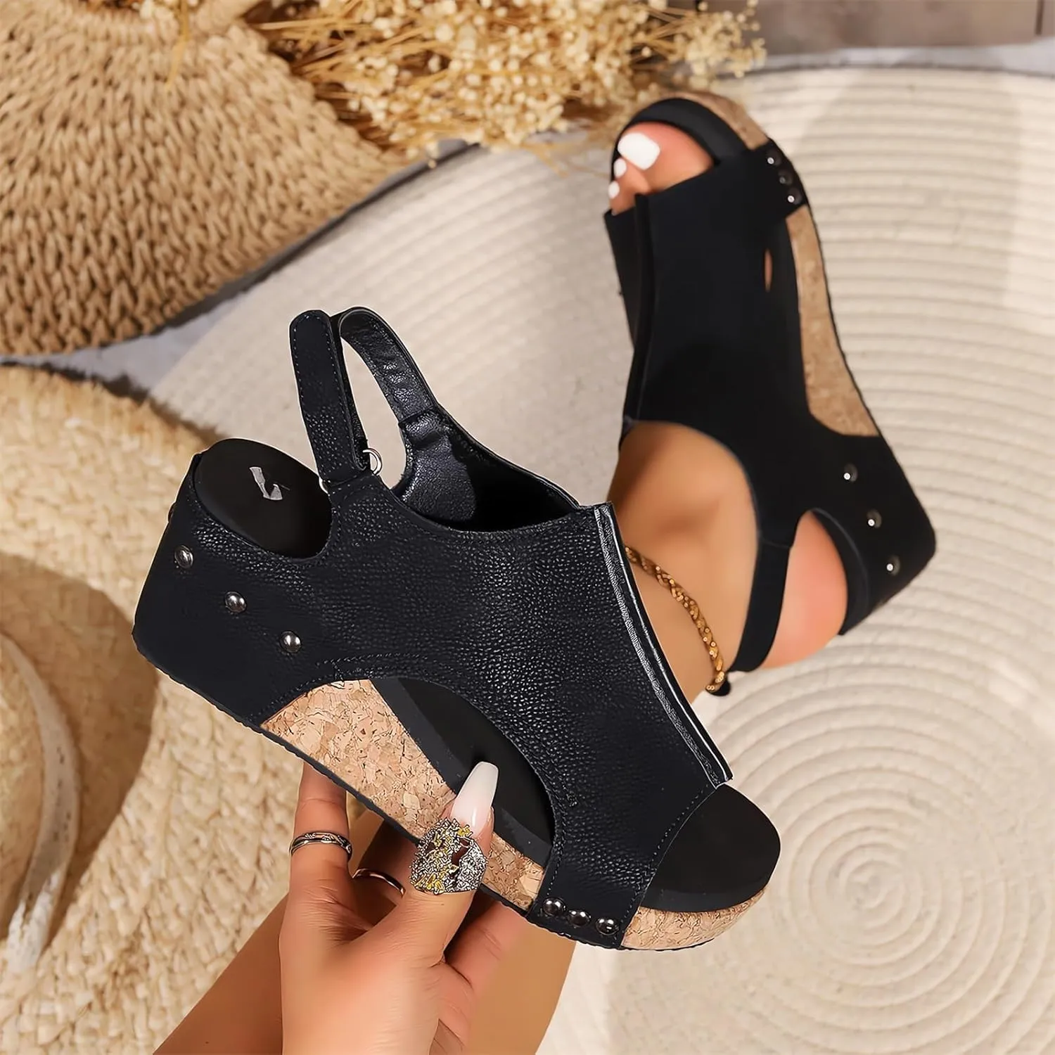Comfy Wedge Sandals for Women 2025 Ankle Strap Peep Toe Wedges Fish Mouth Shoes Orthopedic Walking Sandals Platform Casual Shoes Cushioned Sandal Casual