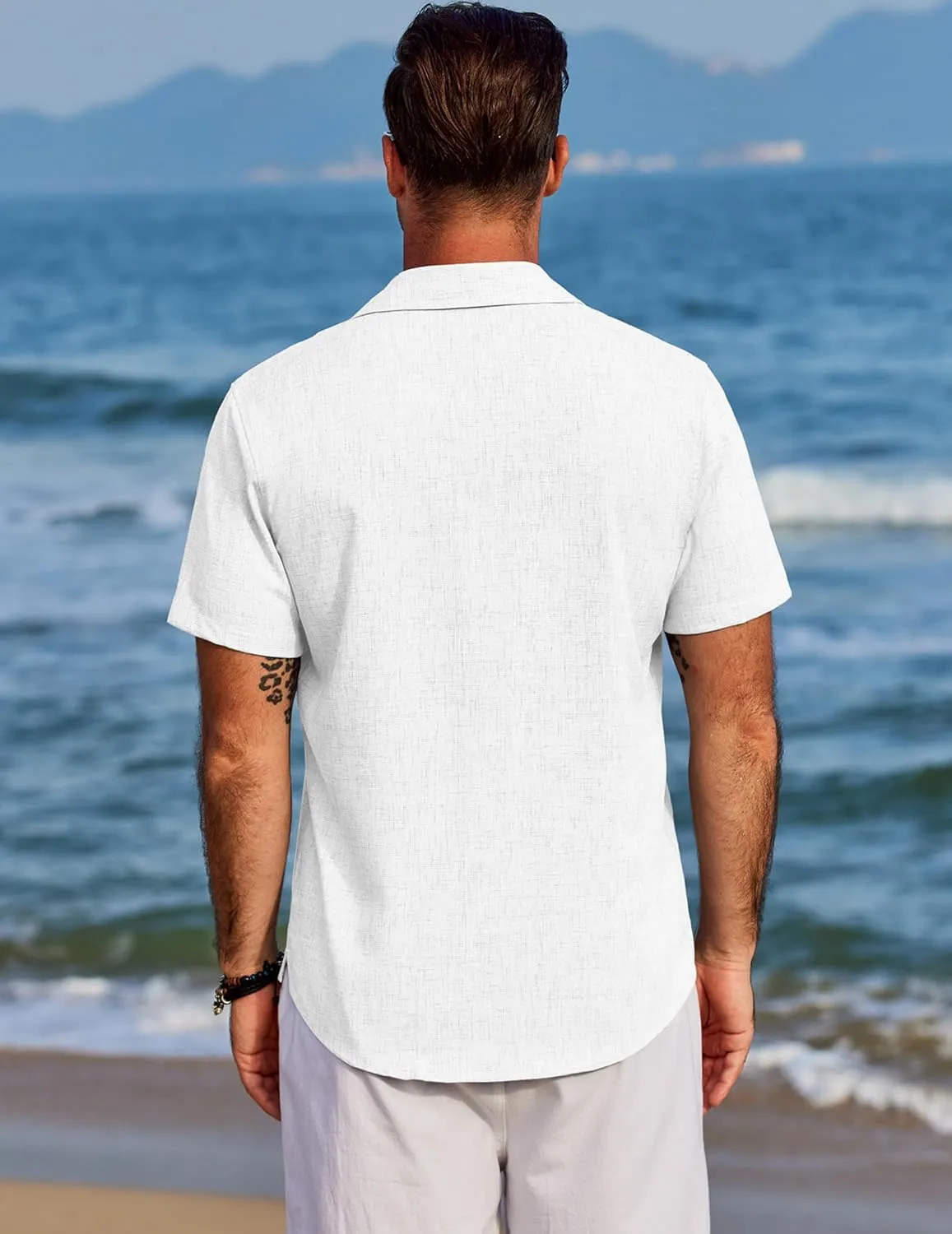 COOFANDY Men's Beach Summer Shirts Linen Texture Shirts Short Sleeve Casual Button Down Shirt