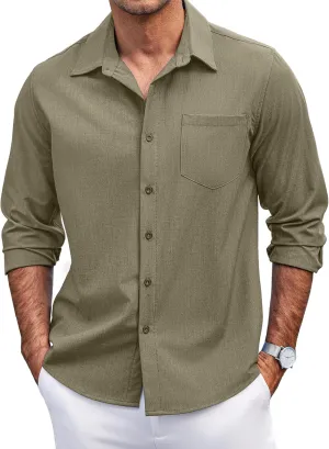 COOFANDY Men's Casual Button Down Shirts Long Sleeve Untucked Shirts Regular Fit Linen Shirt