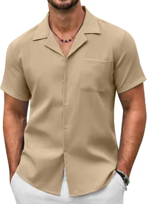 COOFANDY Men's Casual Button Down Shirts Short Sleeve Summer Beach Shirt Fashion Textured Shirts with Pocket