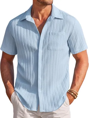 COOFANDY Mens Casual Shirts Short Sleeve Button Down Shirts Fashion Textured Summer Beach Shirt