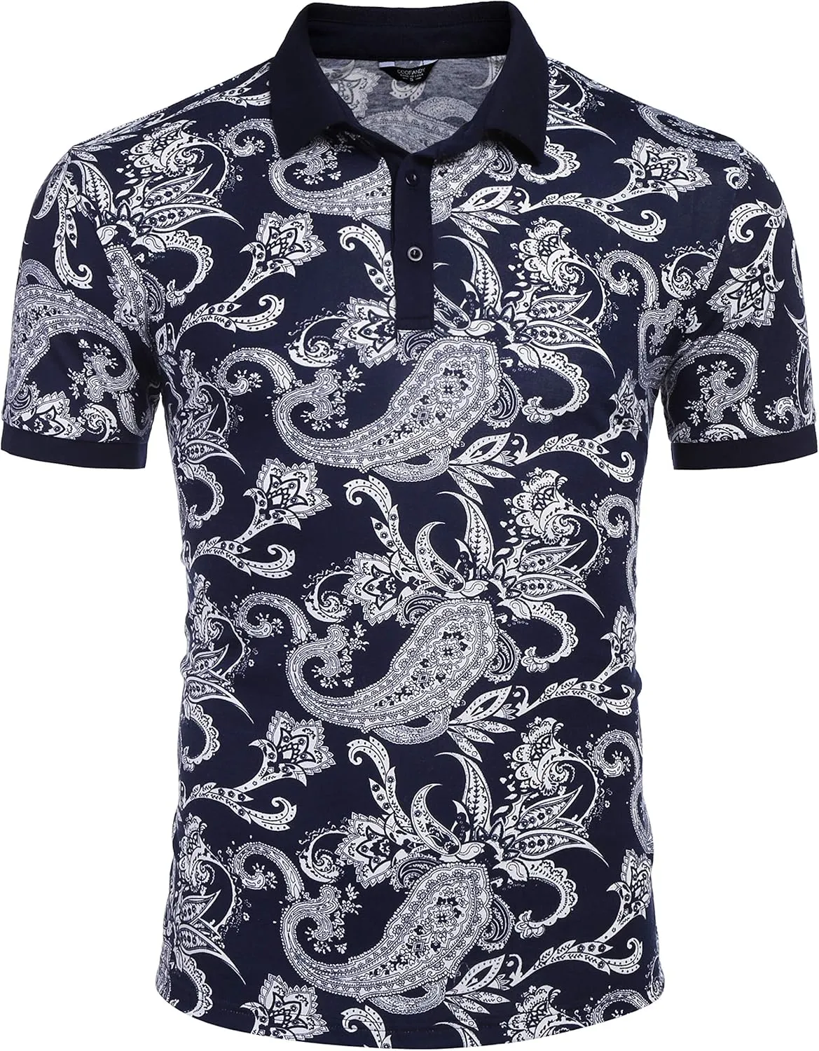 COOFANDY Mens Casual Short Sleeve Polo Shirts Slim Fit Paisley Polo T Shirts Floral Print Shirt