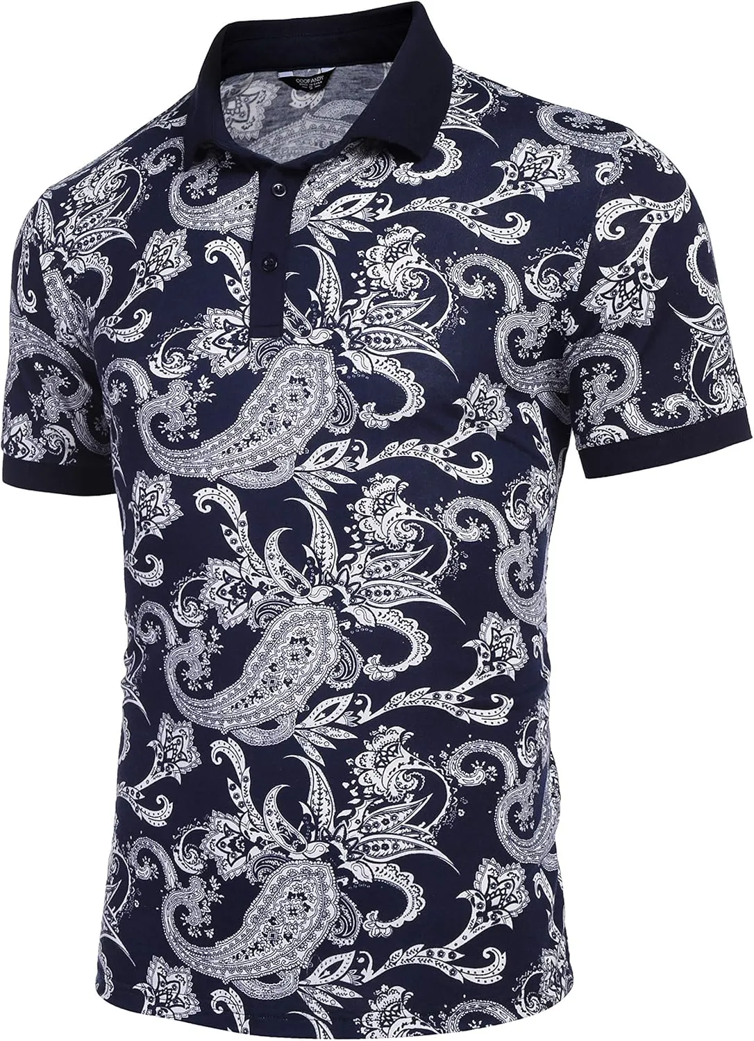COOFANDY Mens Casual Short Sleeve Polo Shirts Slim Fit Paisley Polo T Shirts Floral Print Shirt