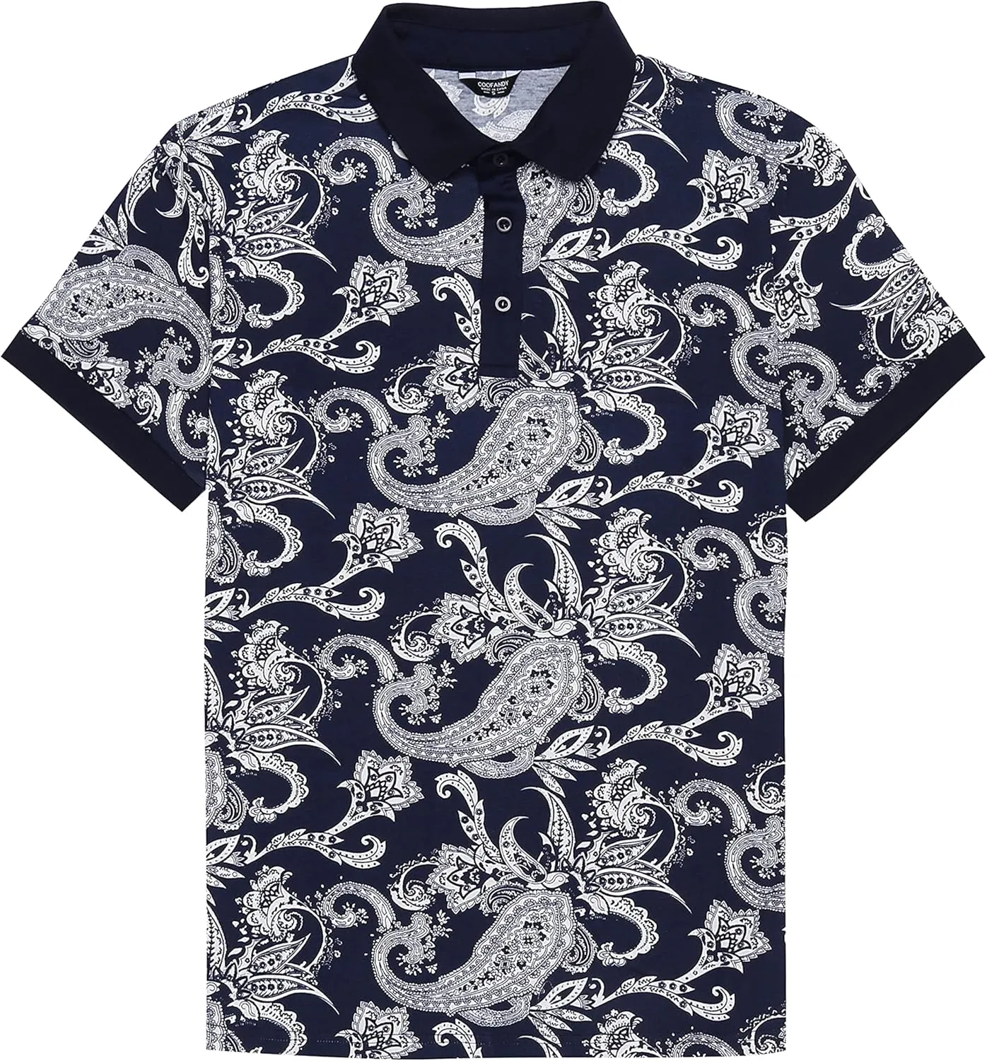 COOFANDY Mens Casual Short Sleeve Polo Shirts Slim Fit Paisley Polo T Shirts Floral Print Shirt
