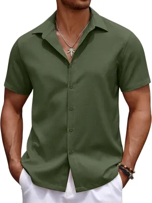 COOFANDY Mens Casual Summer Beach Shirt Button Down Short Sleeve Shirts Vacation Shirt Cotton Linen Shirts