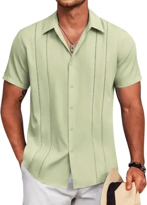 COOFANDY Mens Cuban Guayabera Shirt Short Sleeve Button Down Shirts Summer Beach Vacation Shirts