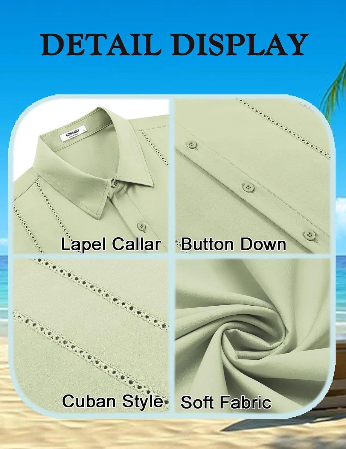 COOFANDY Mens Cuban Guayabera Shirt Short Sleeve Button Down Shirts Summer Beach Vacation Shirts