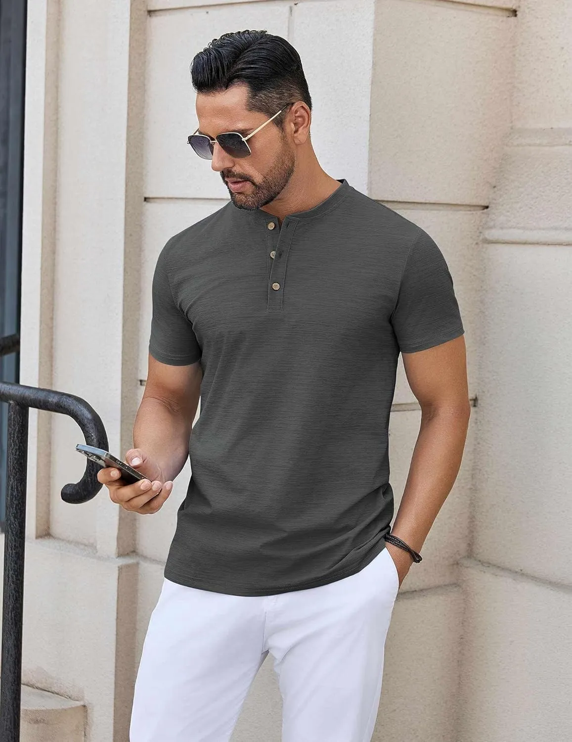 COOFANDY Mens Henley Shirts Short Sleeve Casual Button Down Shirts Lightweight Summer Basic Tee