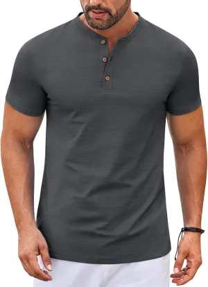 COOFANDY Mens Henley Shirts Short Sleeve Casual Button Down Shirts Lightweight Summer Basic Tee