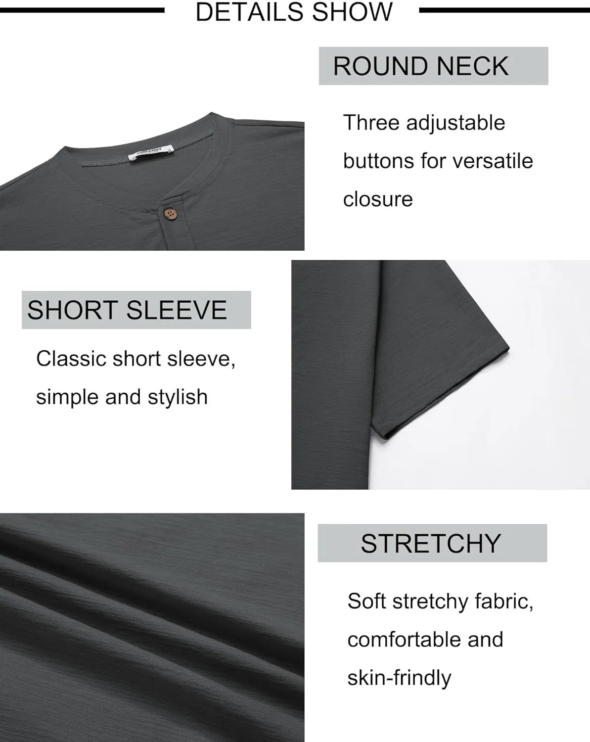 COOFANDY Mens Henley Shirts Short Sleeve Casual Button Down Shirts Lightweight Summer Basic Tee