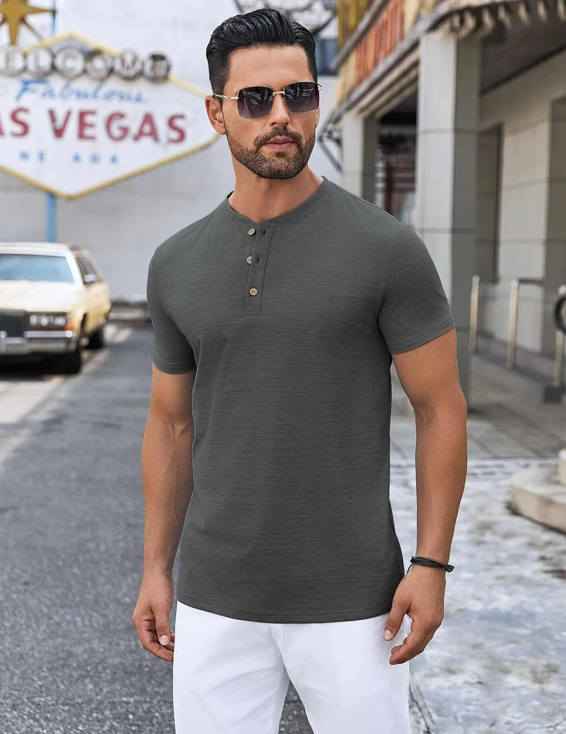 COOFANDY Mens Henley Shirts Short Sleeve Casual Button Down Shirts Lightweight Summer Basic Tee