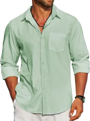 COOFANDY Men's Linen Long Sleeve Shirts Casual Button Down Untucked Shirt Vacation Wedding Shirts with Pocket