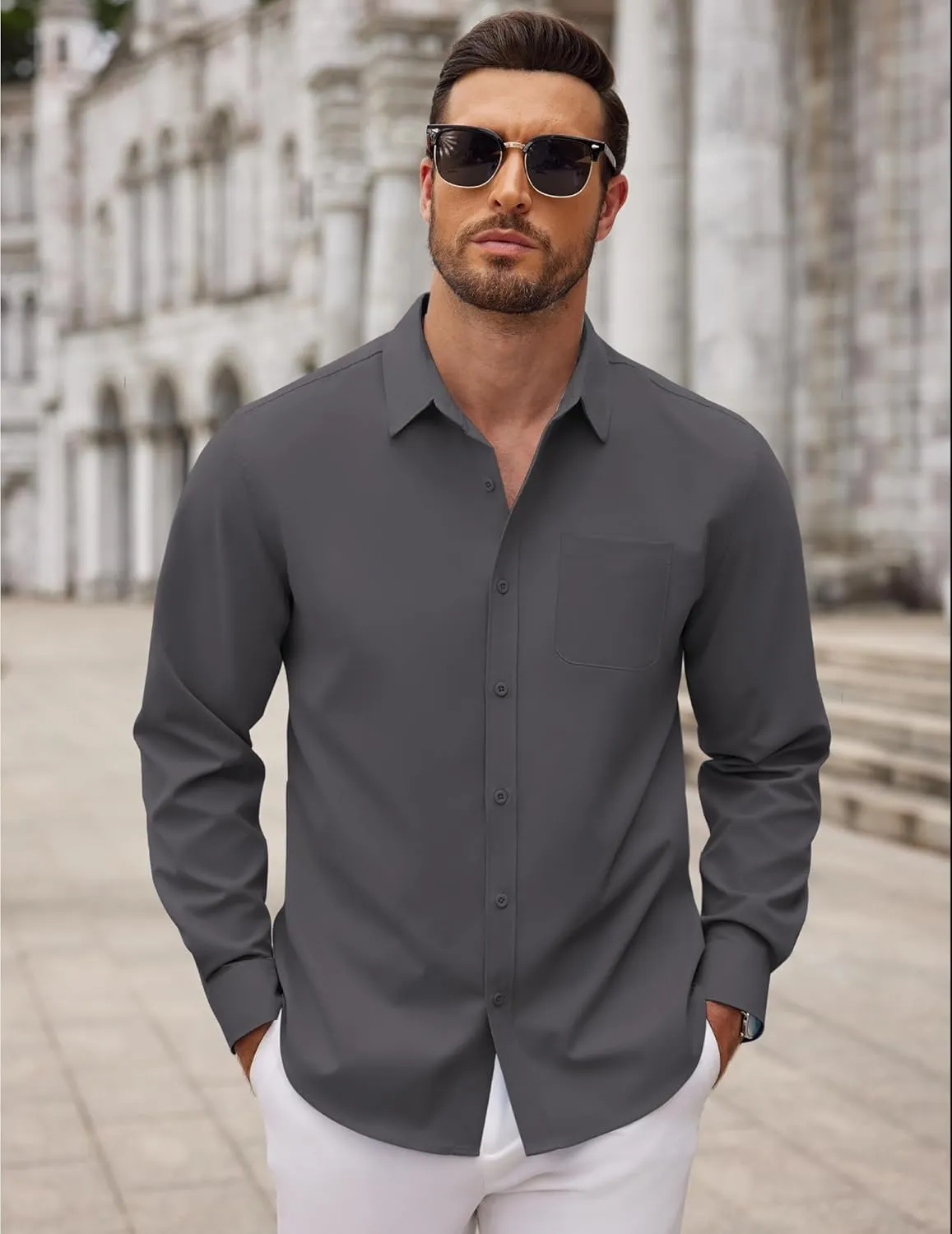 COOFANDY Men's Long Sleeve Button Down Dress Shirts Casual Business Casual Shirt Wrinkle Free Untucked Shirts