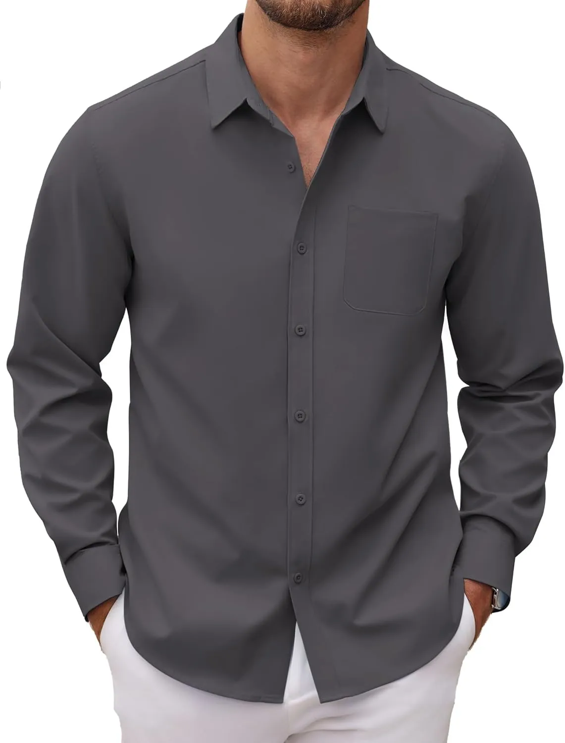 COOFANDY Men's Long Sleeve Button Down Dress Shirts Casual Business Casual Shirt Wrinkle Free Untucked Shirts