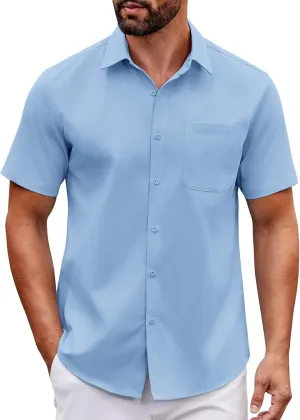 COOFANDY Mens Short Sleeve Button Down Shirts Casual Dress Shirt Untucked Shirts with Pocket