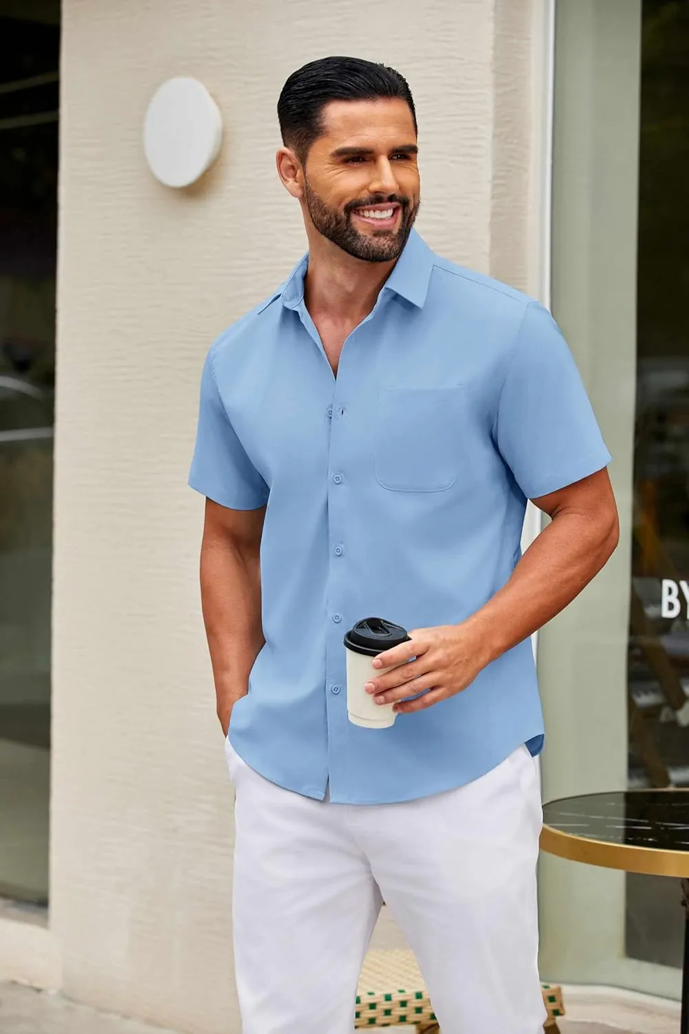 COOFANDY Mens Short Sleeve Button Down Shirts Casual Dress Shirt Untucked Shirts with Pocket