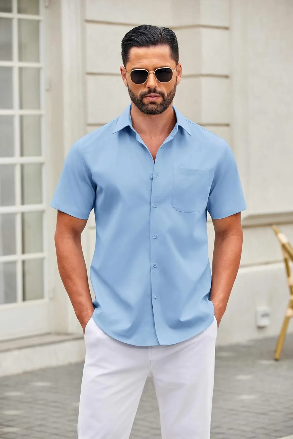 COOFANDY Mens Short Sleeve Button Down Shirts Casual Dress Shirt Untucked Shirts with Pocket