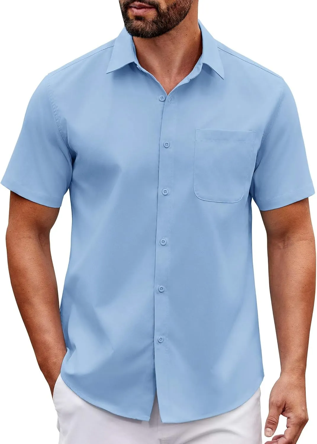 COOFANDY Mens Short Sleeve Button Down Shirts Casual Dress Shirt Untucked Shirts with Pocket