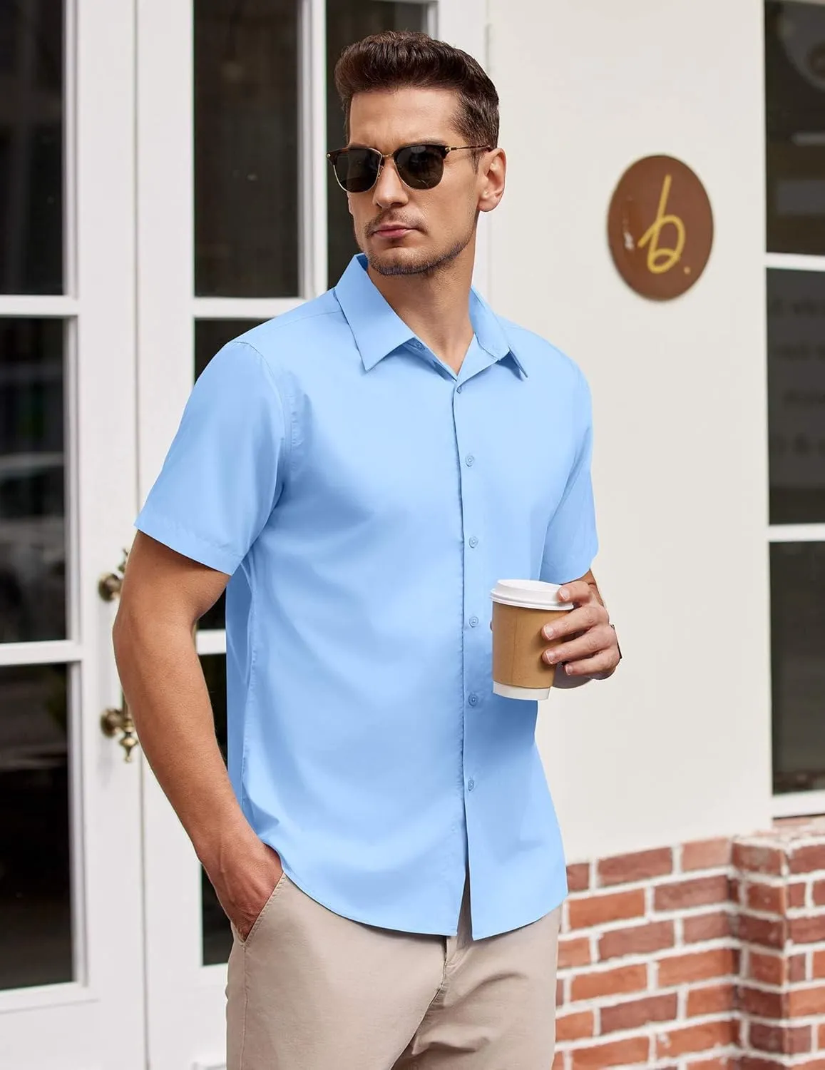 COOFANDY Mens Short Sleeve Dress Shirts Wrinkle Free Casual Button Down Shirts Summer Untucked Dress Shirt