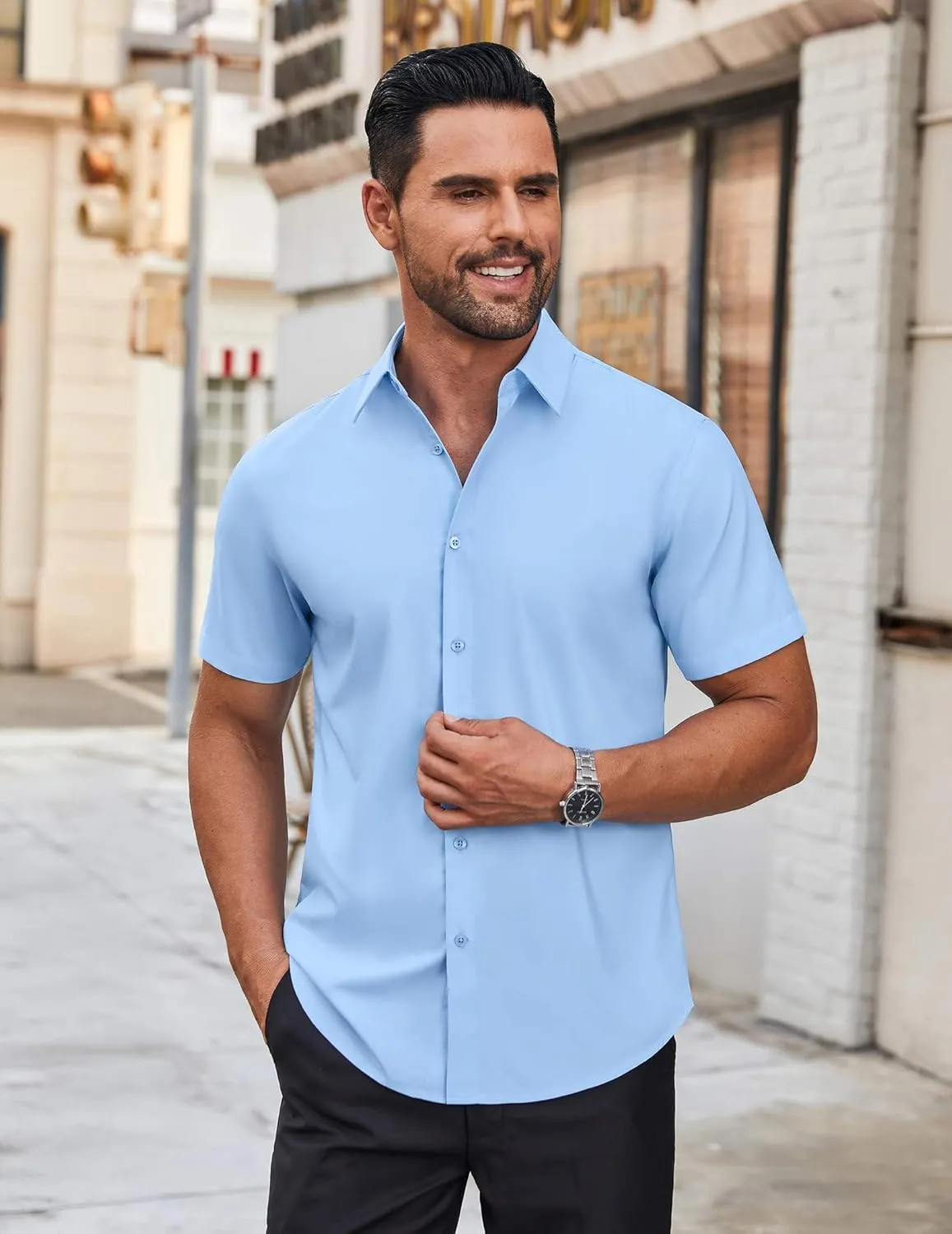 COOFANDY Mens Short Sleeve Dress Shirts Wrinkle Free Casual Button Down Shirts Summer Untucked Dress Shirt