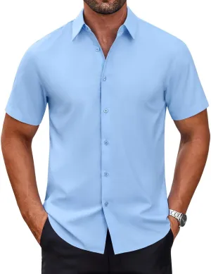 COOFANDY Mens Short Sleeve Dress Shirts Wrinkle Free Casual Button Down Shirts Summer Untucked Dress Shirt