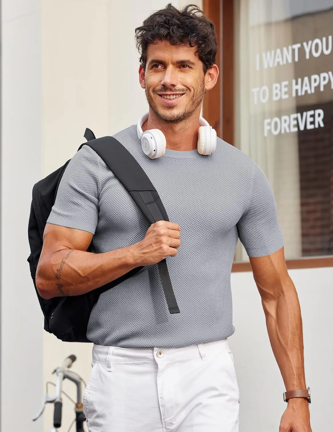 COOFANDY Men's T- Shirts Casual Short Sleeve Crewneck Shirts Solid Textured Knit Pullover Tees