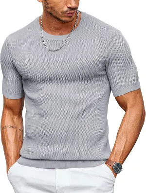 COOFANDY Men's T- Shirts Casual Short Sleeve Crewneck Shirts Solid Textured Knit Pullover Tees