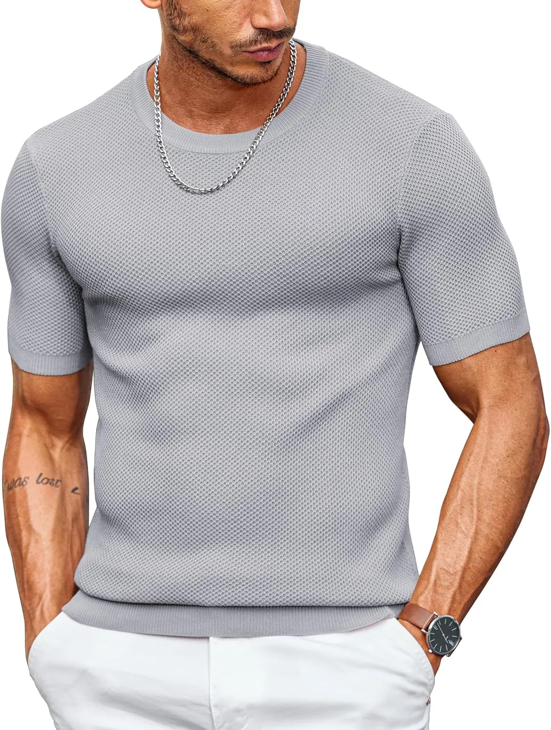 COOFANDY Men's T- Shirts Casual Short Sleeve Crewneck Shirts Solid Textured Knit Pullover Tees