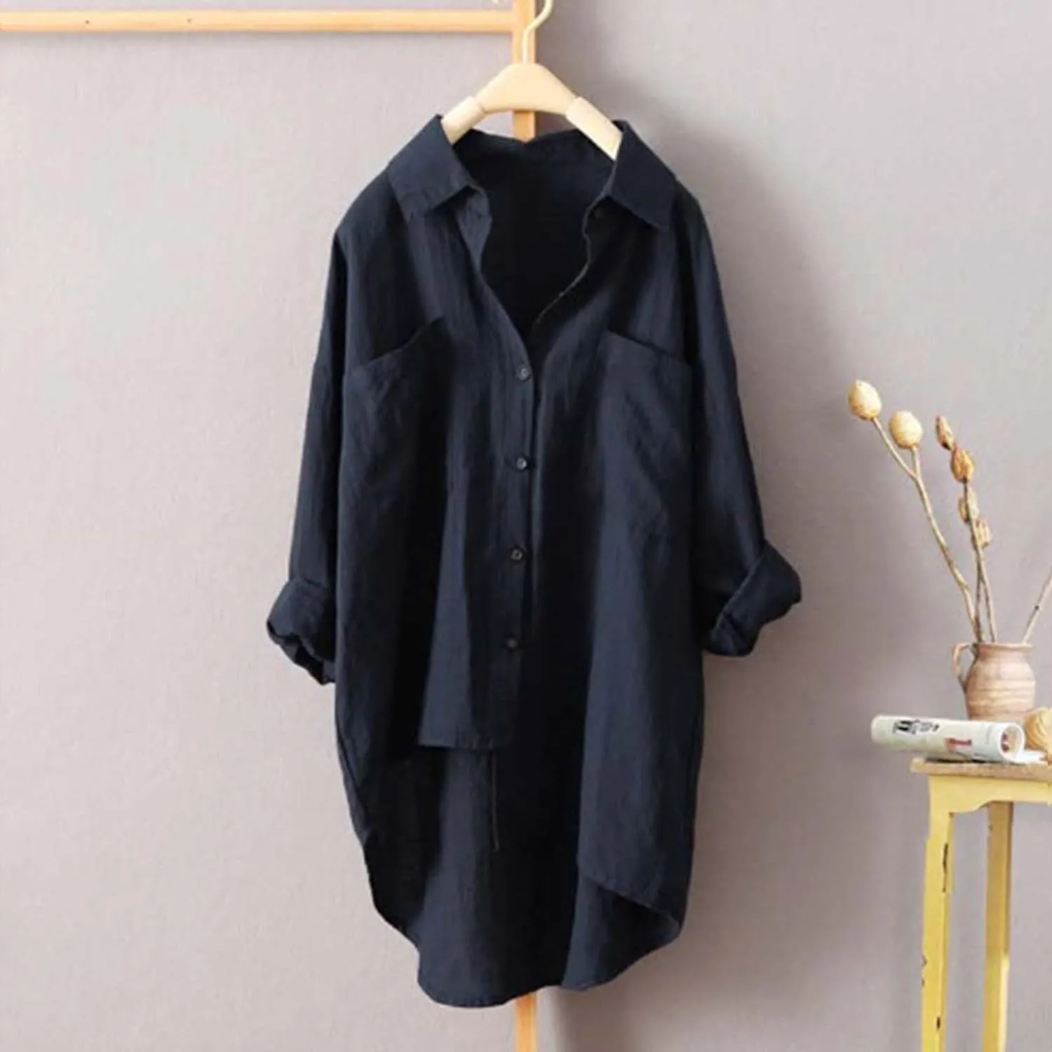 Cotton Linen Button Down Shirt for Women Women O-Neck Floral Lady Short Women's Blouse Blouses Button-Down Shirts