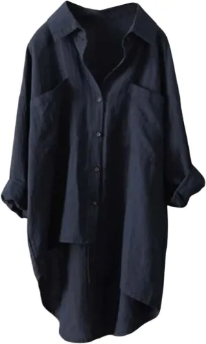Cotton Linen Button Down Shirt for Women Women O-Neck Floral Lady Short Women's Blouse Blouses Button-Down Shirts