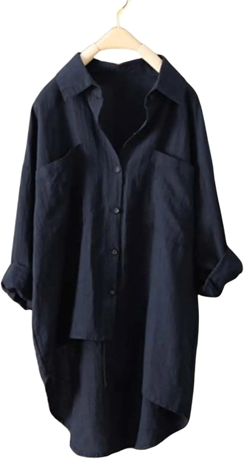 Cotton Linen Button Down Shirt for Women Women O-Neck Floral Lady Short Women's Blouse Blouses Button-Down Shirts