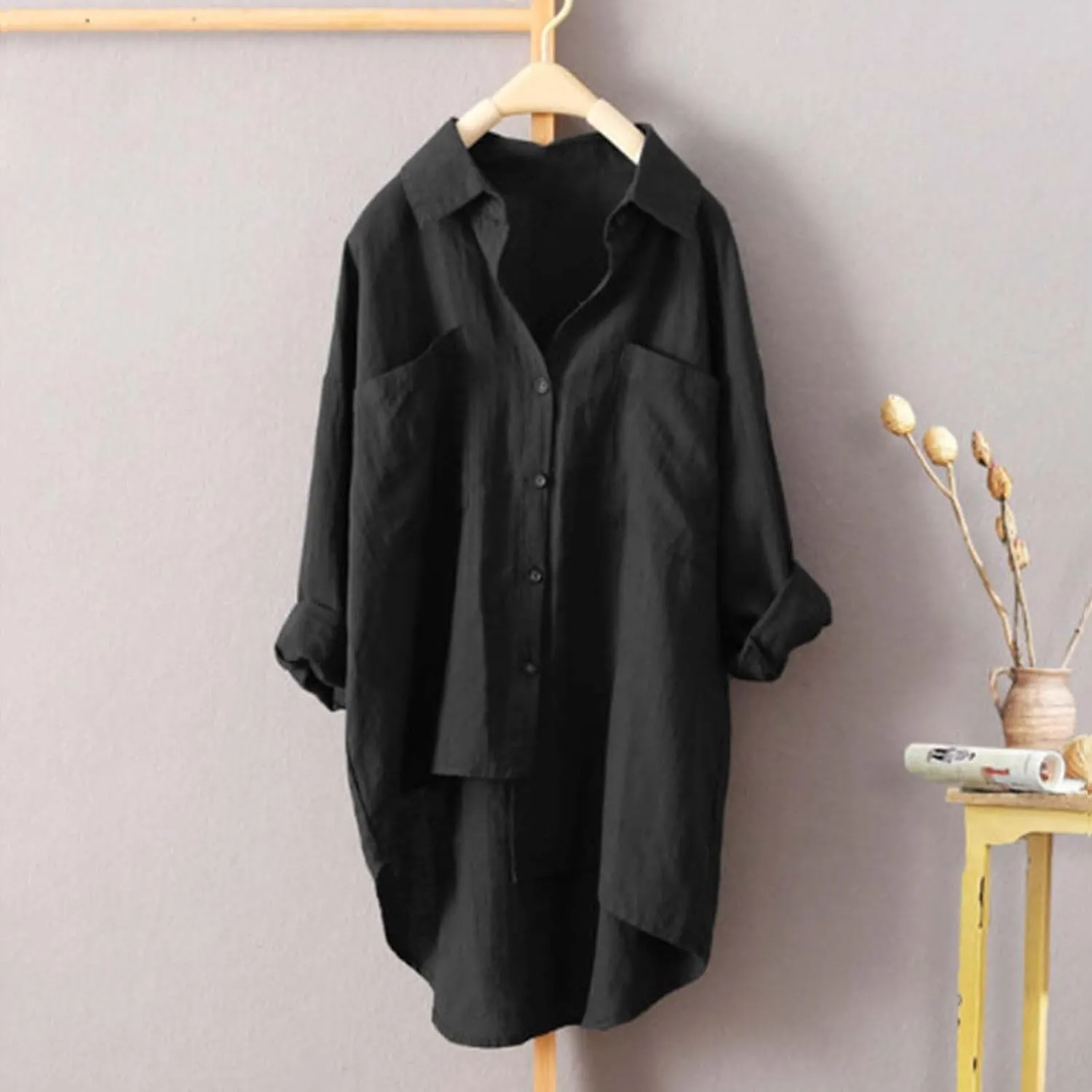 Cotton Linen Button Down Shirt for Women Women O-Neck Floral Lady Short Women's Blouse Blouses Button-Down Shirts