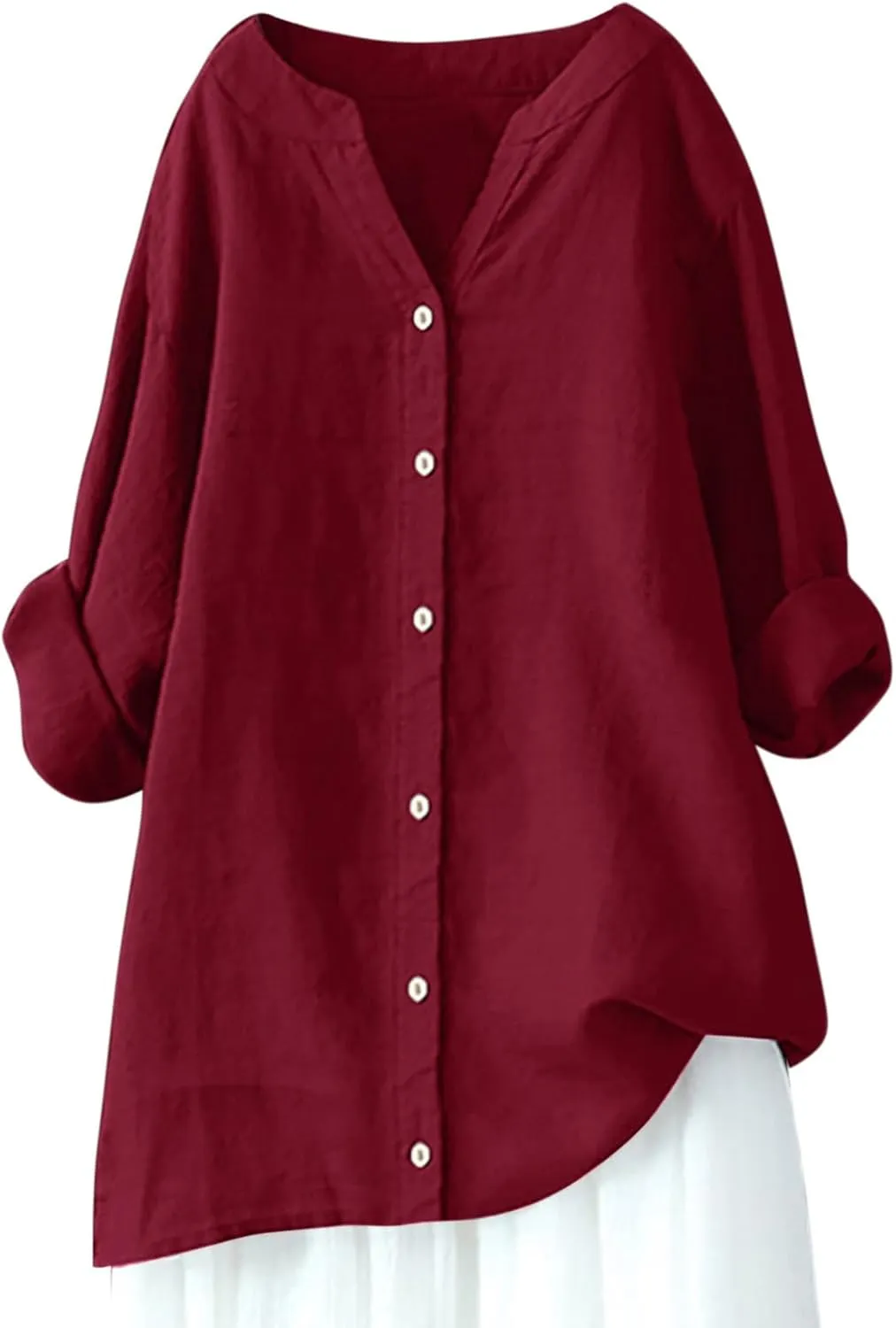Cotton Linen Shirts for Women 2025 Buttons V Neck Long Sleeve Tshirt Plus Size Loose Blouses Dressy Casual Tunic Tops