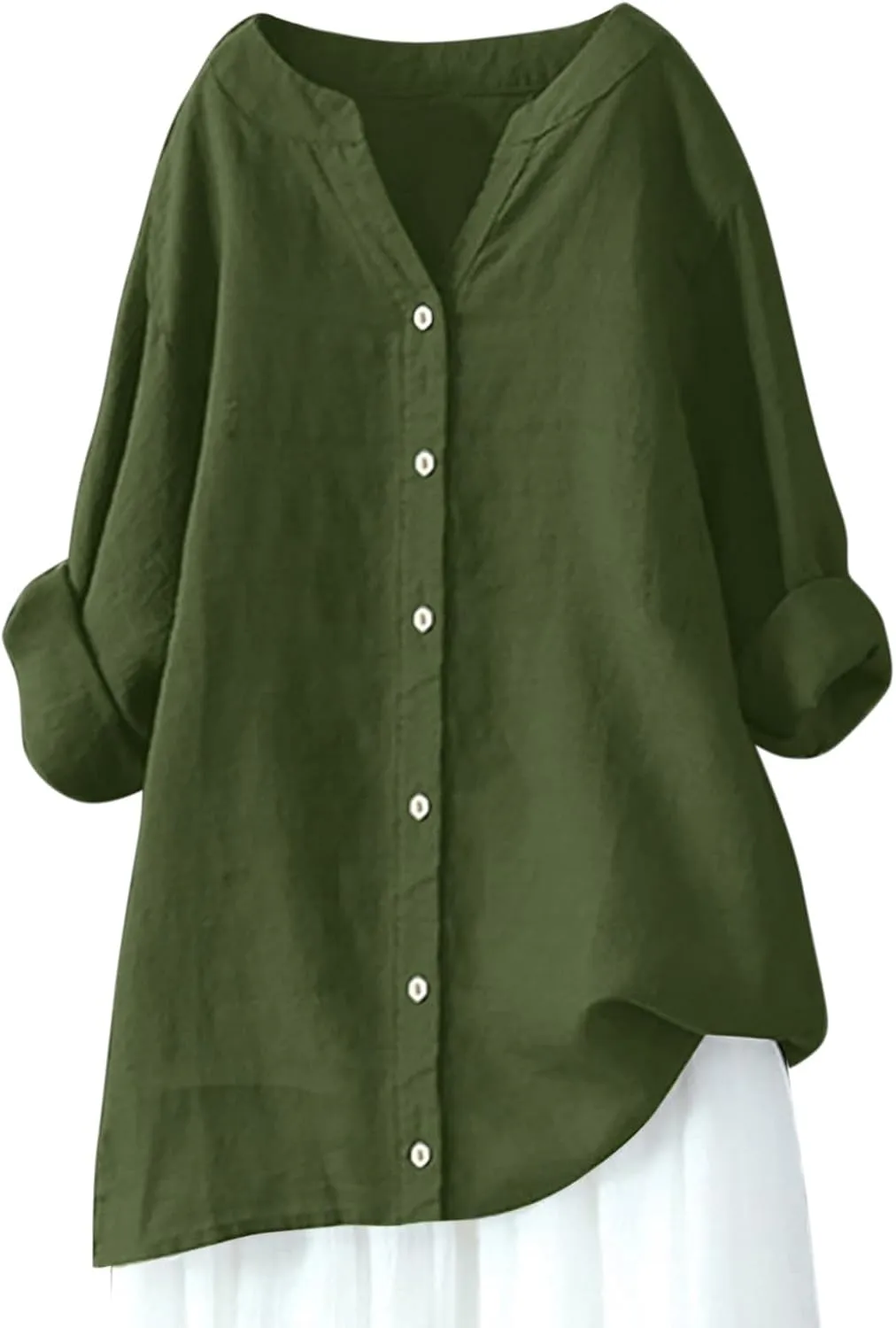 Cotton Linen Shirts for Women 2025 Buttons V Neck Long Sleeve Tshirt Plus Size Loose Blouses Dressy Casual Tunic Tops